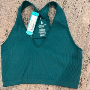 Free People Ribbed V-Neck Crop Top in Teal Green